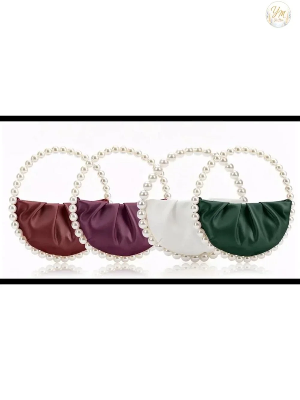 Pearl Crescent Clutch Evening Bag Faux Leather Zipper Wedding Bridesmaid Purse